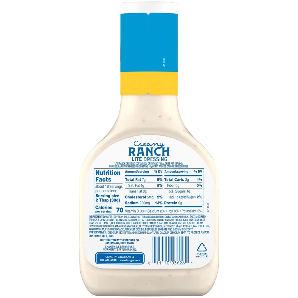 slide 3 of 4, Kroger Lite Creamy Ranch Dressing, 16 fl oz