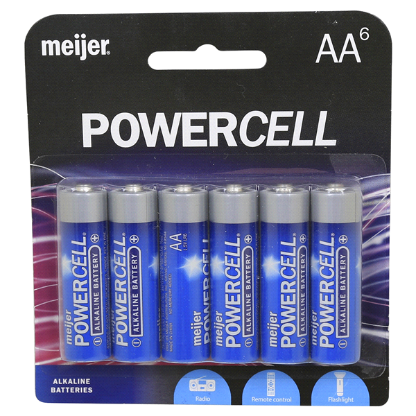 slide 1 of 2, Meijer Powercell Battery AA, 6 ct