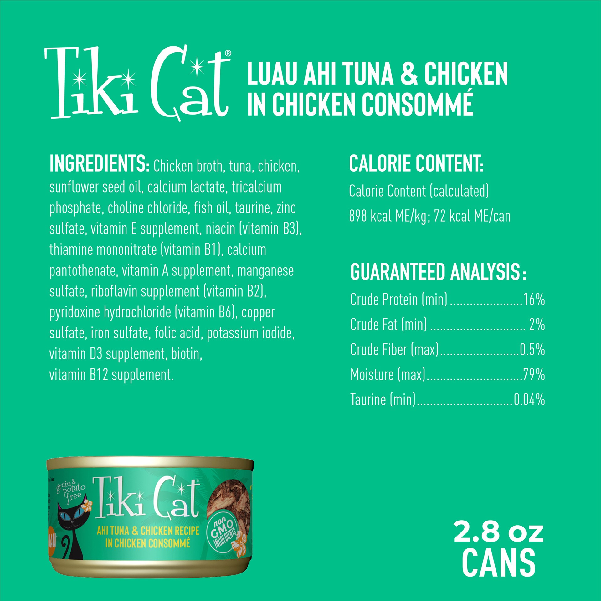 slide 4 of 7, Tiki Cat Luau Wet Cat Food, Ahi Tuna & Chicken, 2.8 oz. Can, 2.8 oz