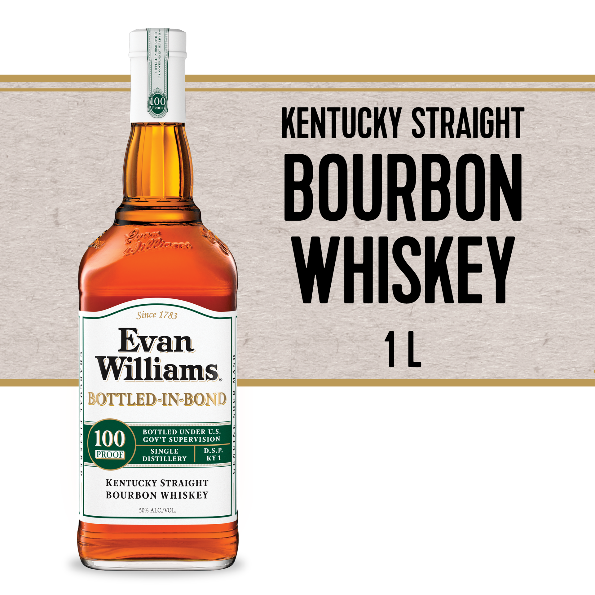 slide 2 of 3, Evan Williams White Label Bottle In Bond Bou, 1 liter
