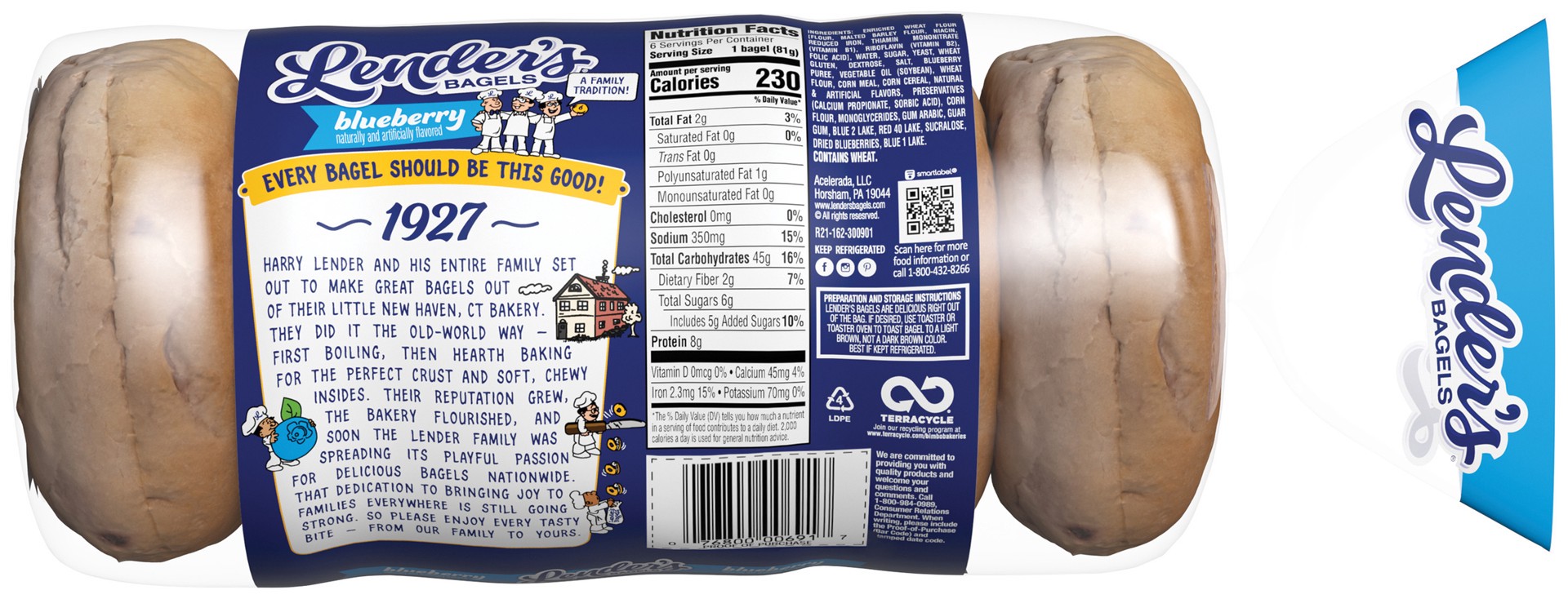 slide 3 of 4, Lender's Refrigerated Pre-Sliced Blueberry Bagel, 6 Bagels per Bag, 17.1 oz, 6 ct