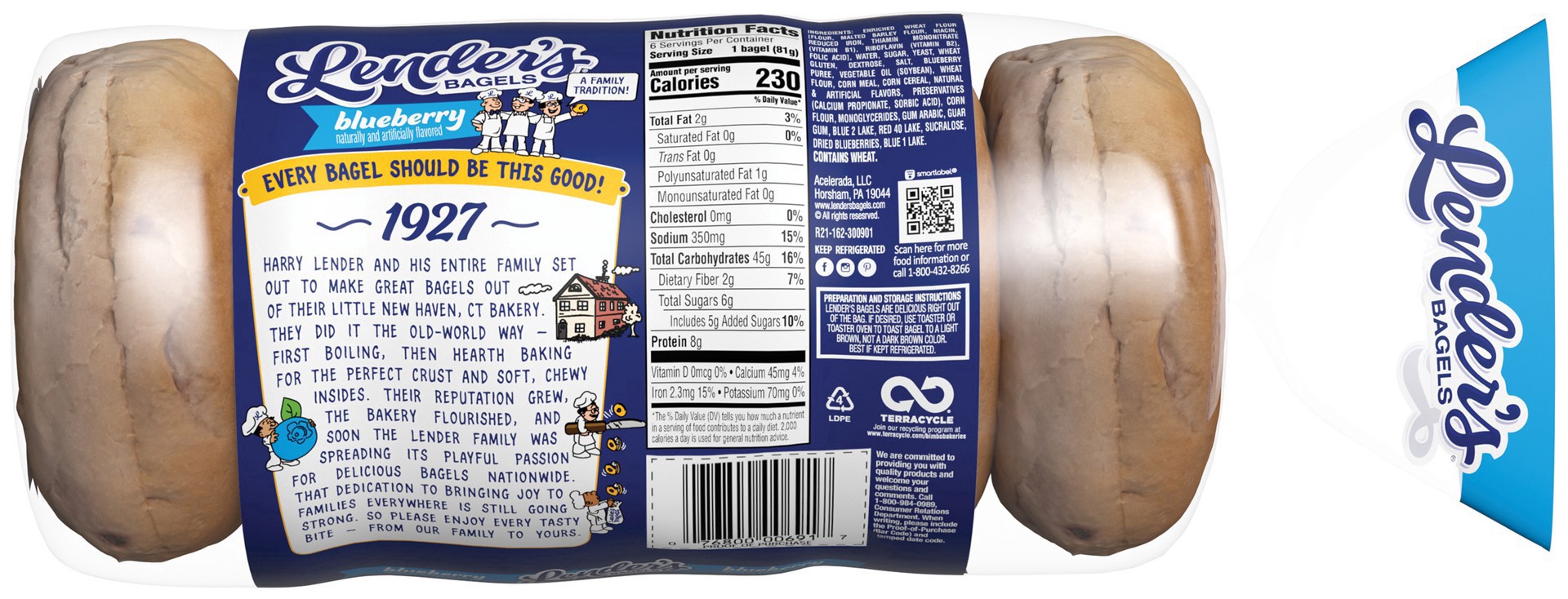 slide 3 of 4, Lender's Original Blueberry Refrigerated Bagels, 6 count, 17.1 oz, 17.1 oz