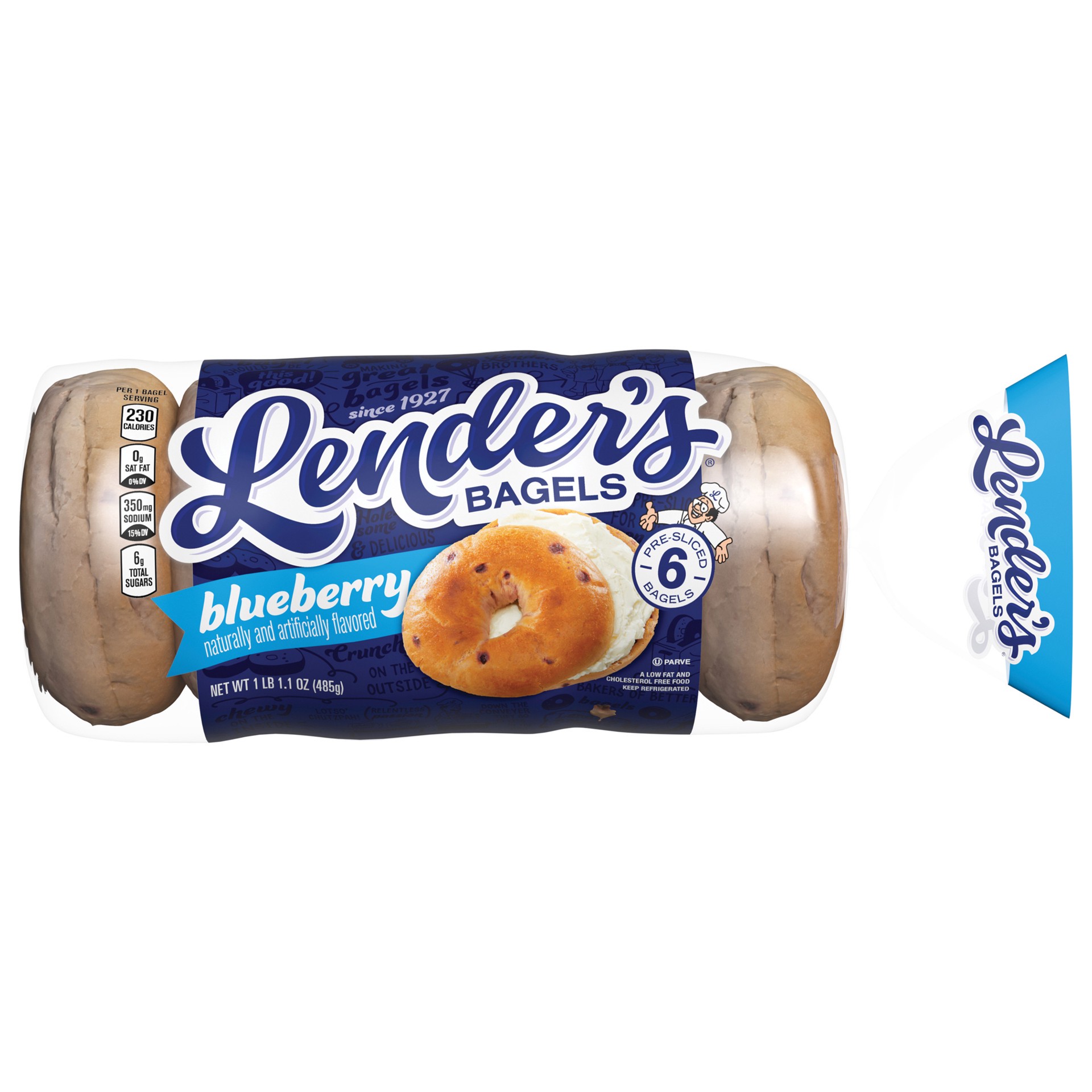 slide 1 of 4, Lender's Refrigerated Pre-Sliced Blueberry Bagel, 6 Bagels per Bag, 17.1 oz, 6 ct