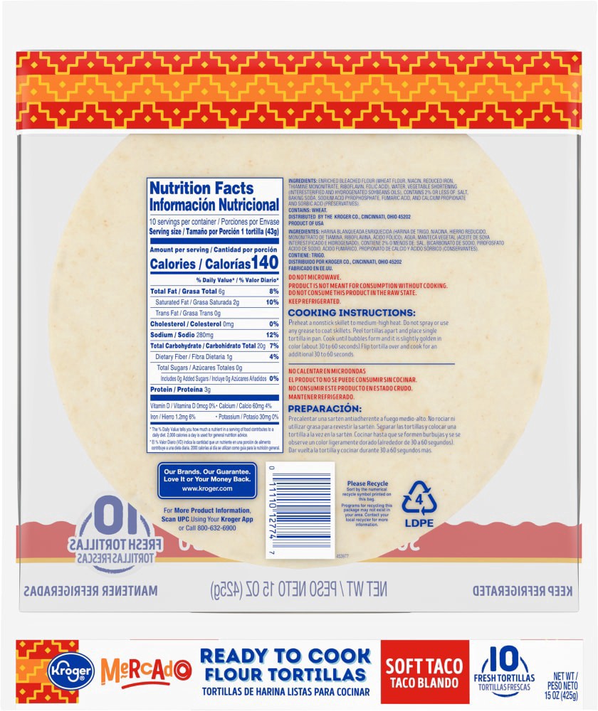 slide 2 of 2, Kroger Mercado Uncooked Tortilla, 10 ct