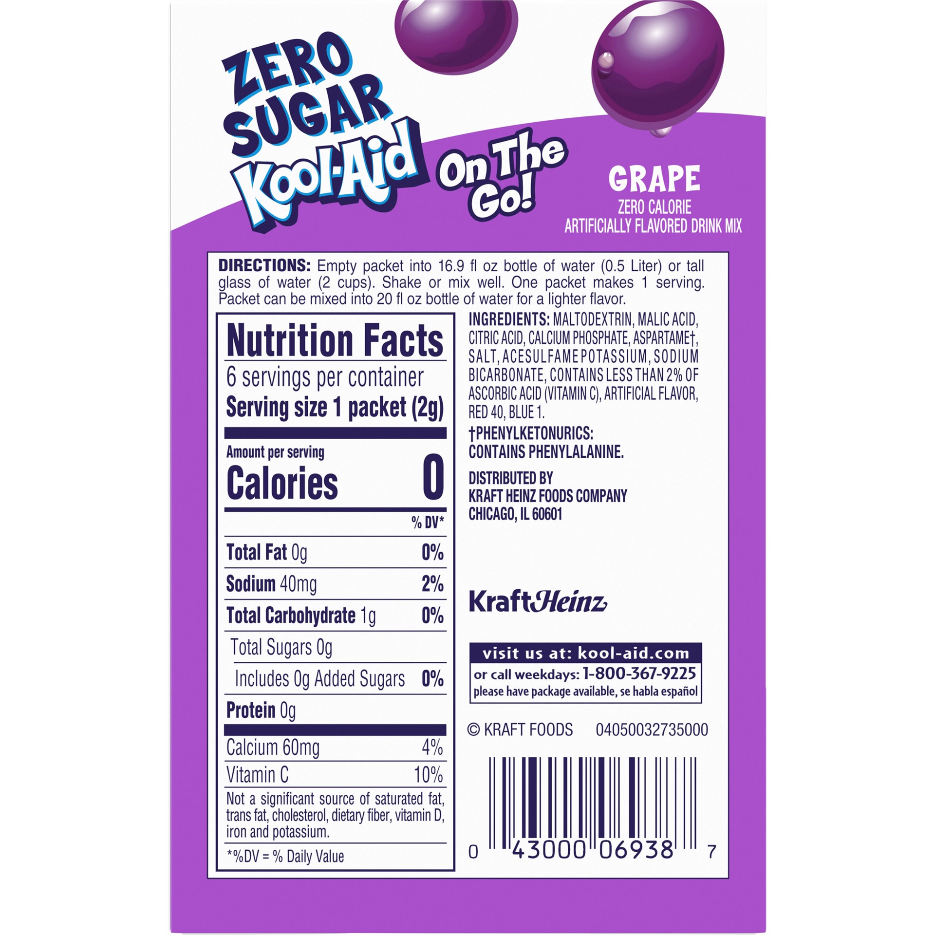 slide 2 of 5, Kool-Aid Grape Zero Sugar Artificially Flavored Powdered Soft Drink Mix, 6 ct On-the-Go-Packets, 6 ct