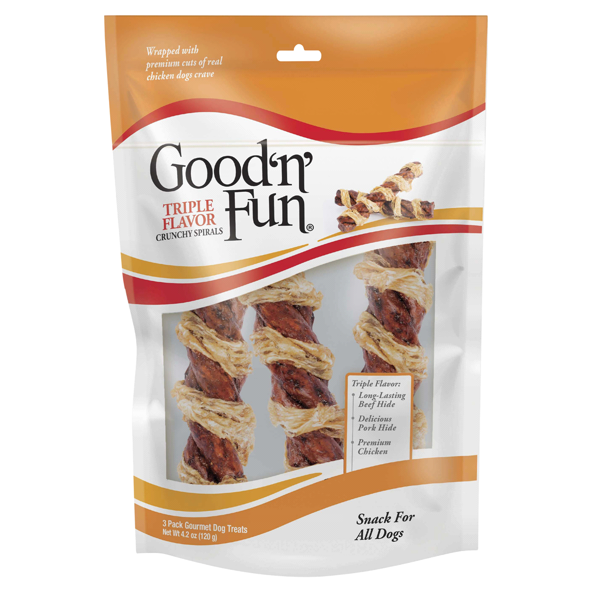 slide 1 of 1, Good 'n' Fun Triple Flavor Chicken Wrapped Spirals Dog Treats, 3 ct