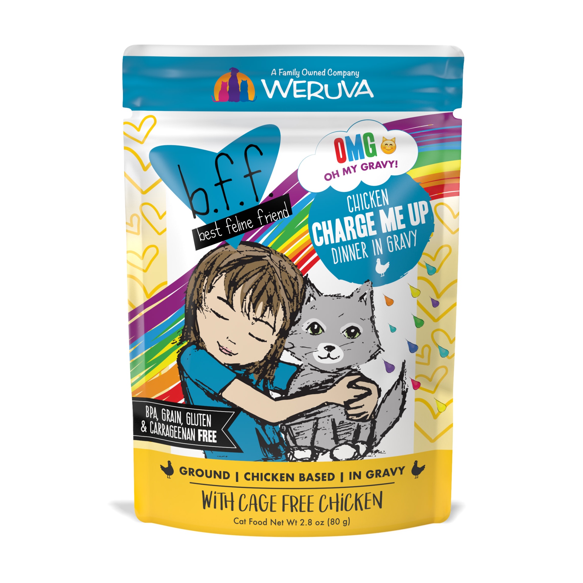 slide 1 of 1, B.F.F. OMG Charge Me Up Chicken Dinner in Gravy Wet Cat Food, 2.8 oz., 2.8 oz