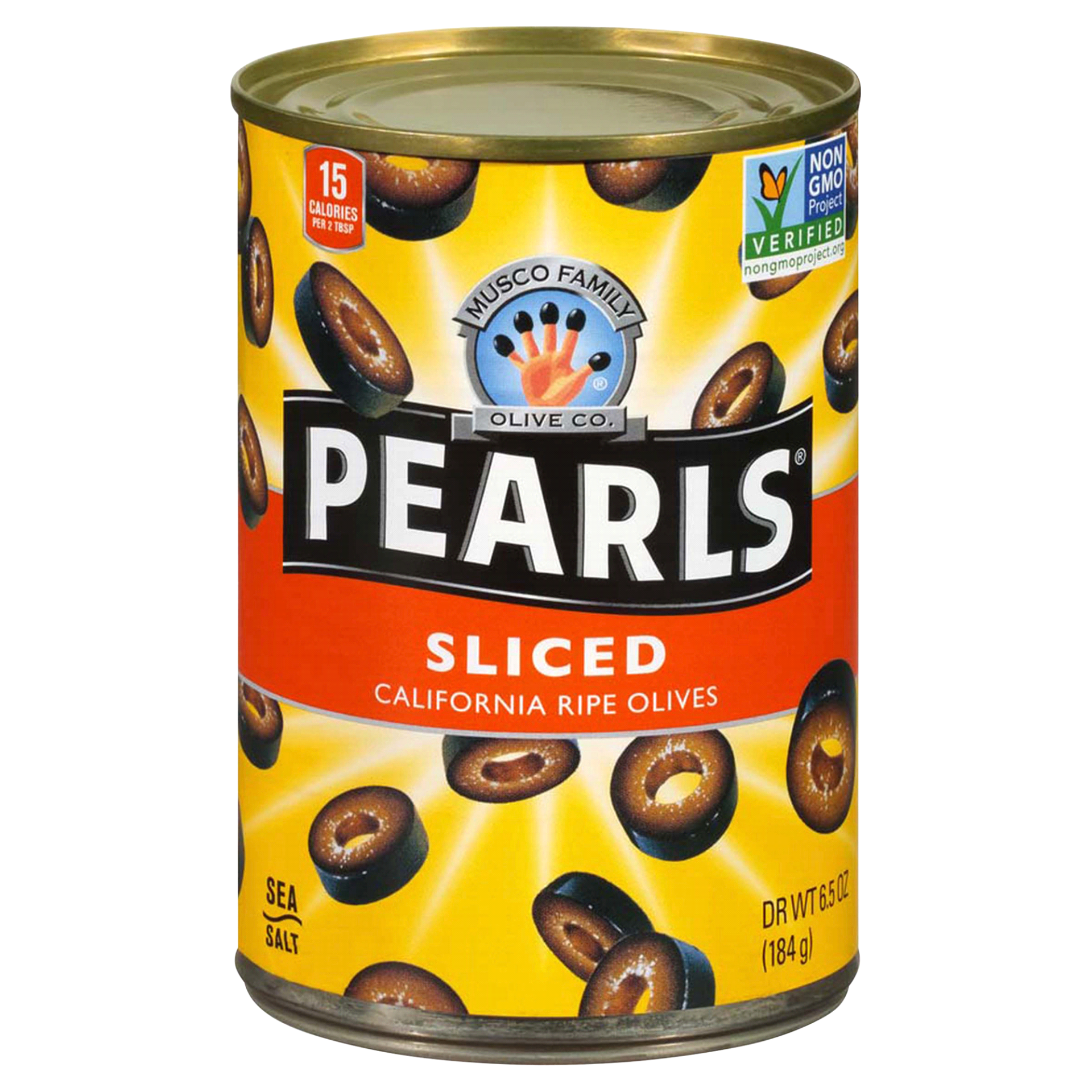 slide 1 of 1, Pearls Musco Sliced Pearls Black Olives, 6.5 oz