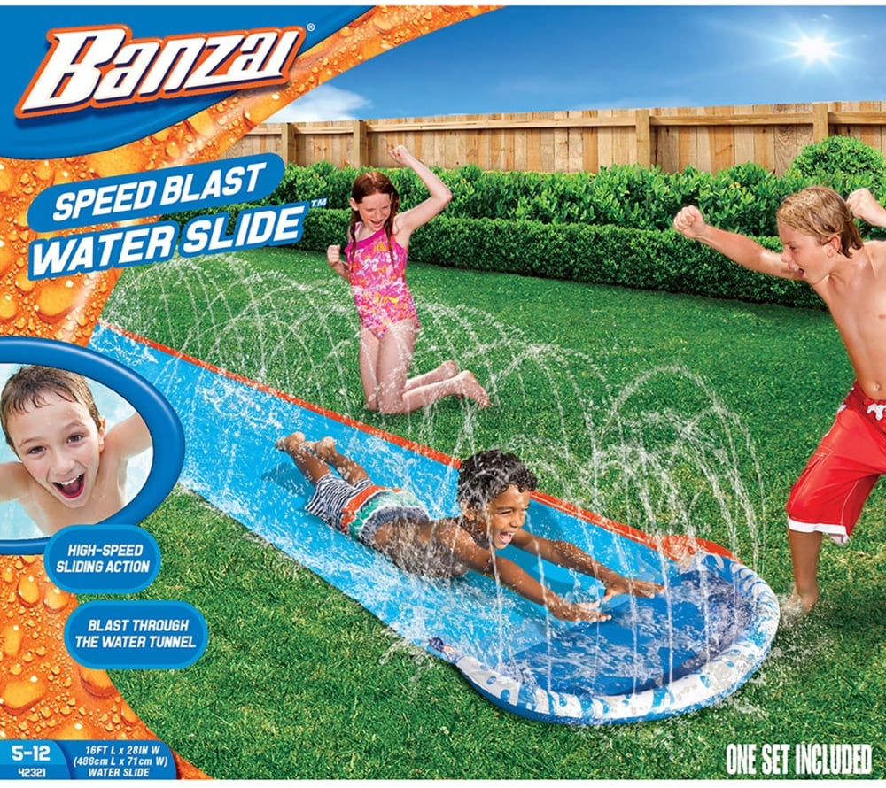 slide 1 of 1, Banzai Speed Blast Water Slide - Blue, 16 ft