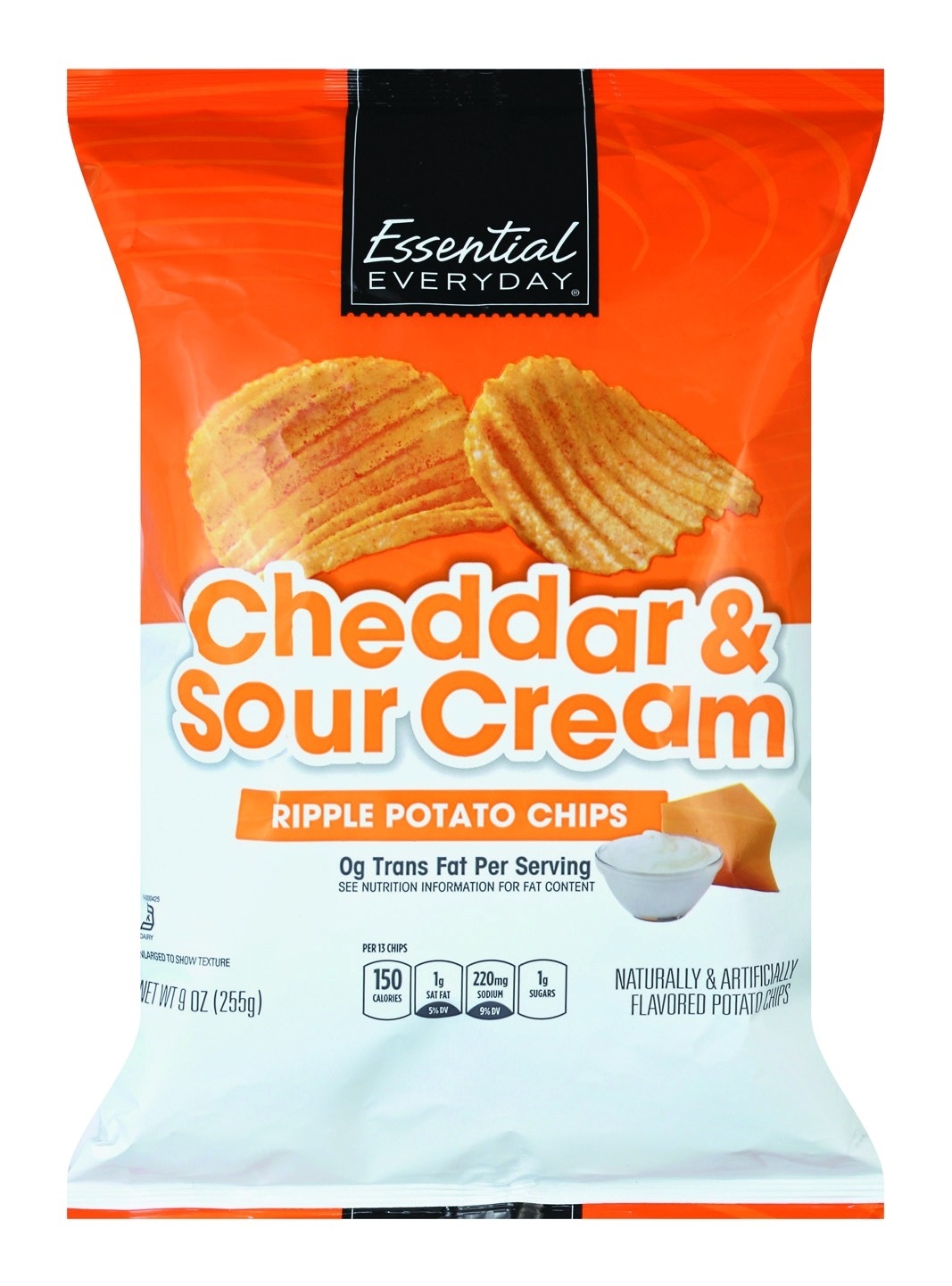 slide 1 of 1, Essential Everyday Potato Chips, Ripple, Cheddar & Sour Cream, 9 oz