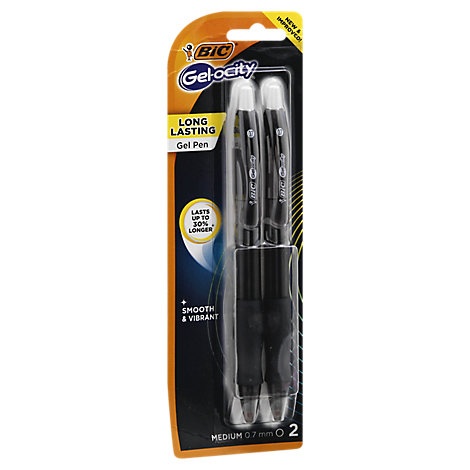 slide 1 of 1, Bic Pens Gel Velocity Retractable Medium 0.7 Mm Black Ink, 2 ct