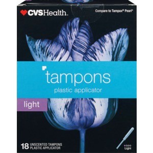 slide 1 of 1, CVS Health Tampons Light Absorbency Plastic Applicator Unscented, 18 ct