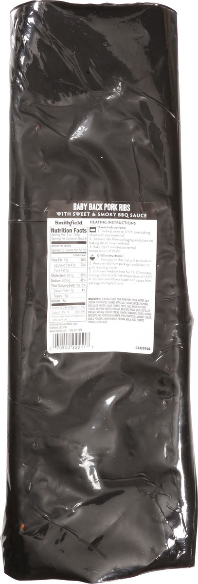 slide 5 of 10, Smithfield Sweet & Smoky Fully Cooked Baby Back Ribs, 38 oz, 2.4 lb