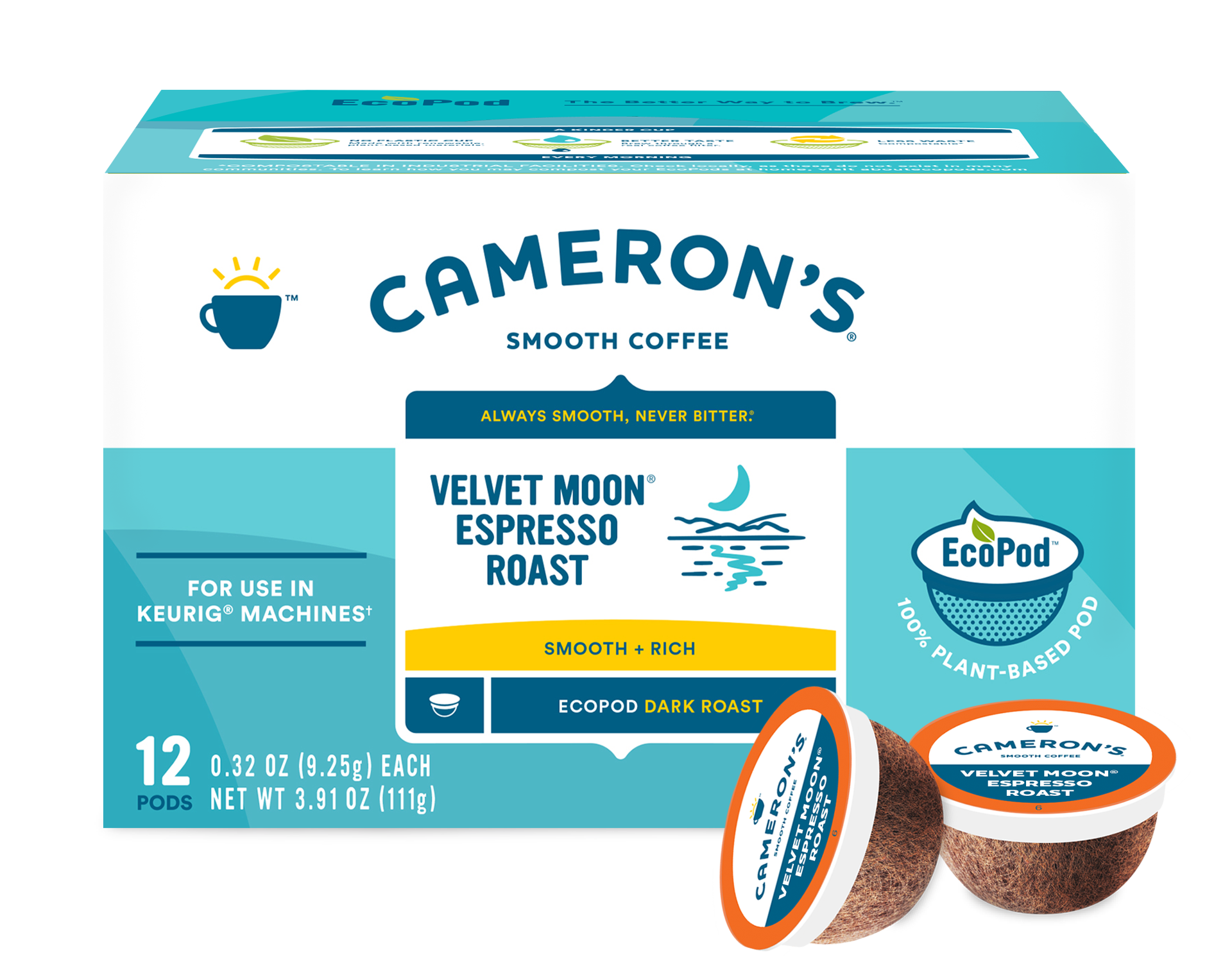 slide 1 of 9, Cameron's Coffee Single Serve Pods, Velvet Moon Espresso Roast, 12 Count, 3.91 oz