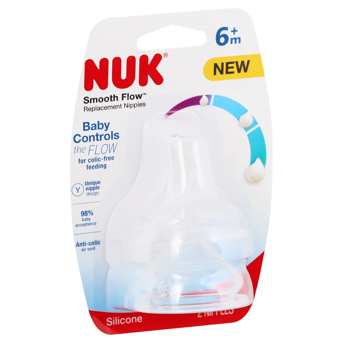 slide 2 of 9, Nuk Silicone Smooth Flow Nipple, 2 ct