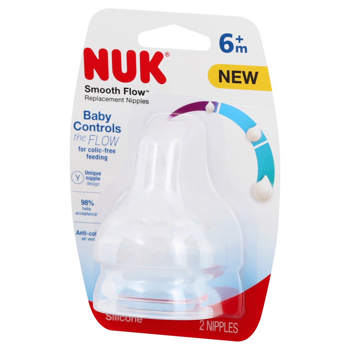 slide 3 of 9, Nuk Silicone Smooth Flow Nipple, 2 ct