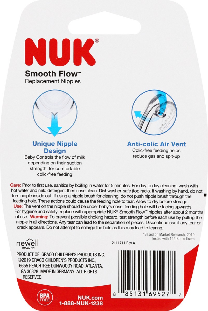 slide 5 of 9, Nuk Silicone Smooth Flow Nipple, 2 ct
