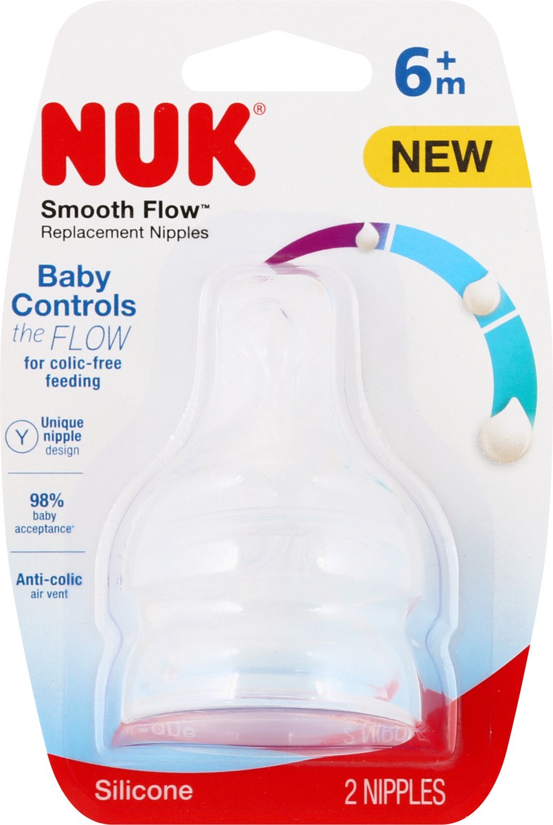 slide 6 of 9, Nuk Silicone Smooth Flow Nipple, 2 ct