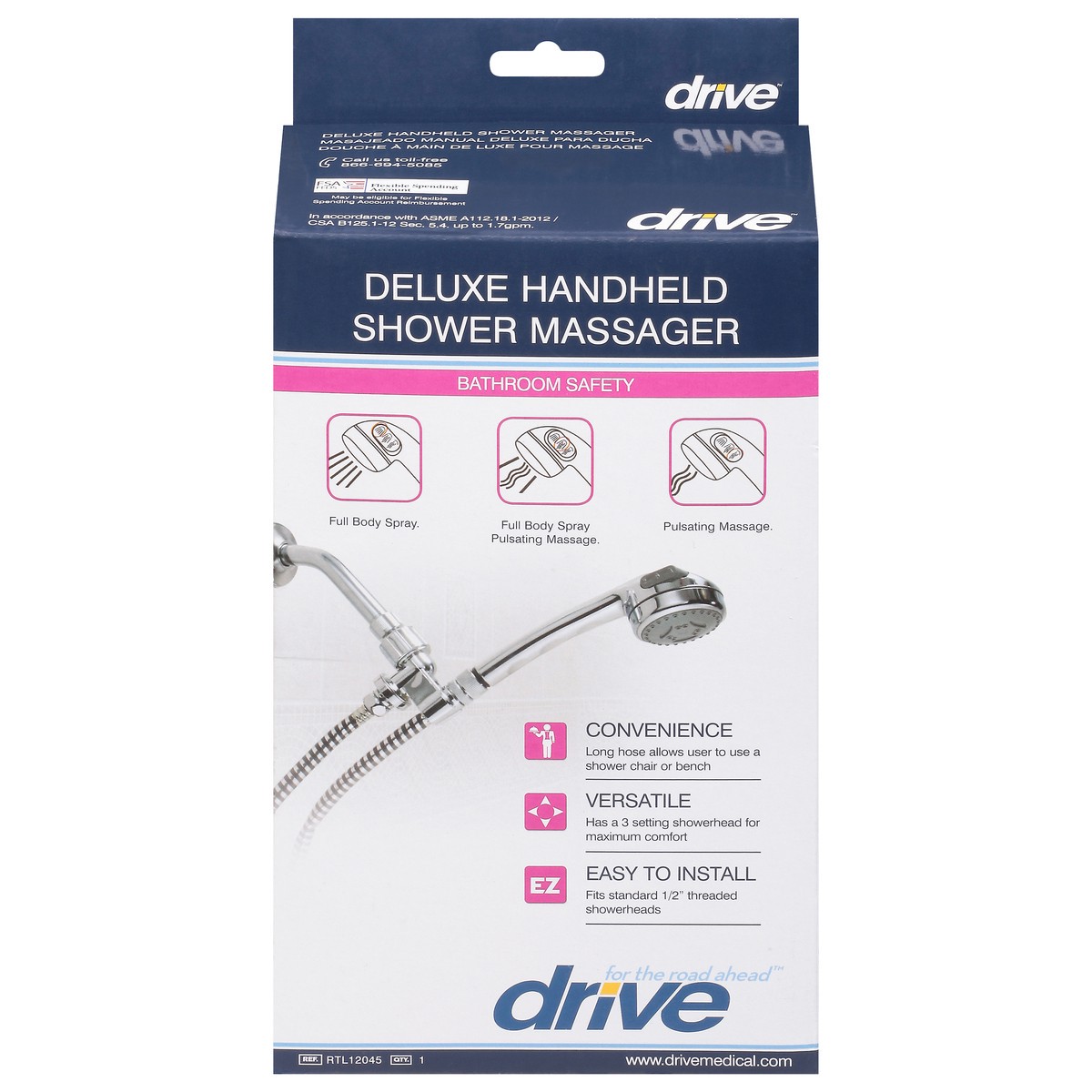 slide 1 of 9, Drive Deluxe Handheld Shower Massager 1 ea, 1 ct