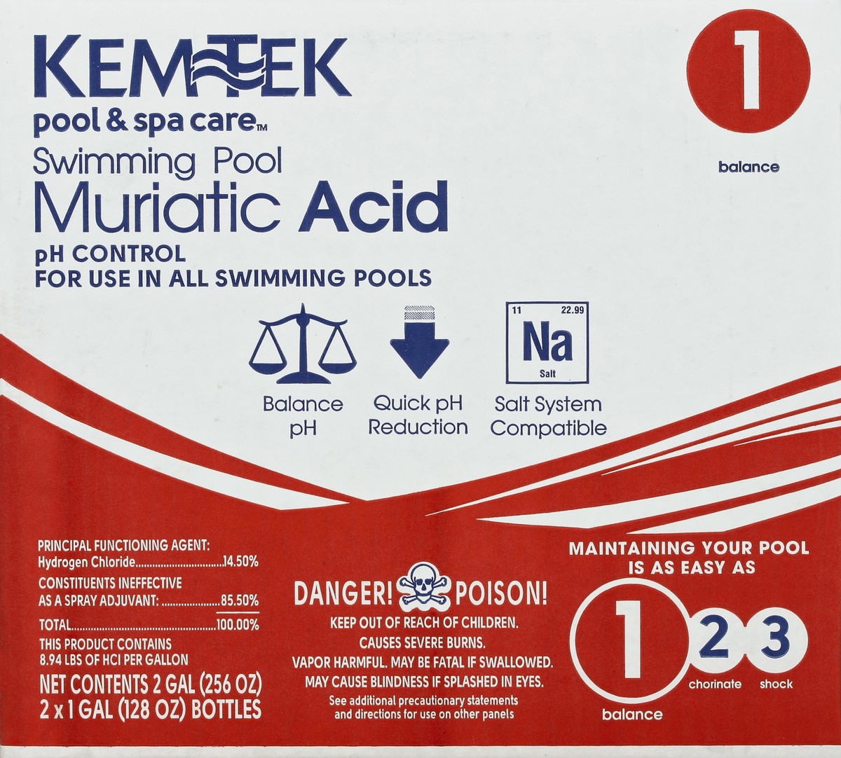 slide 4 of 4, Kem-Tek Swimming Pool Muriatic Acid - 2 Pack, 128 oz