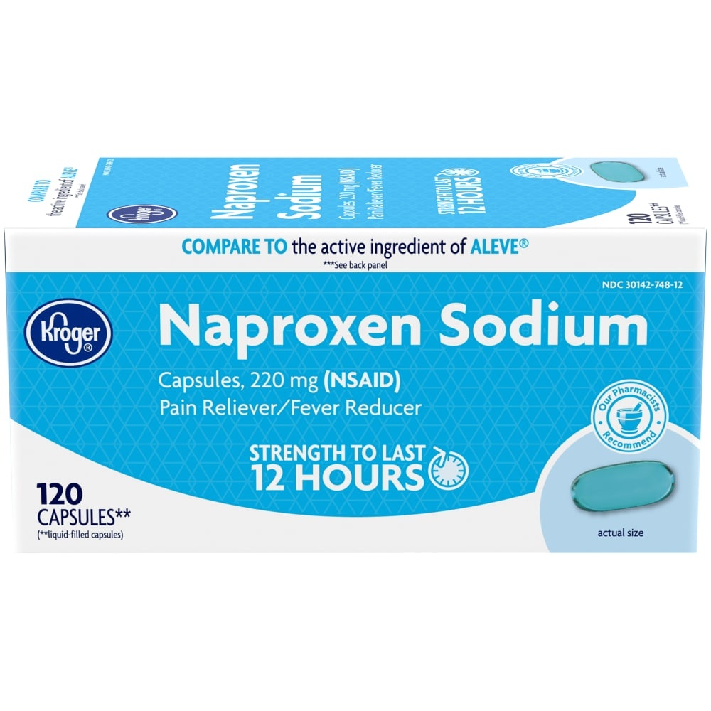 slide 1 of 1, Kroger Naproxen Sodium Pain Reliever / Fever Reducer Capsules, 120 ct