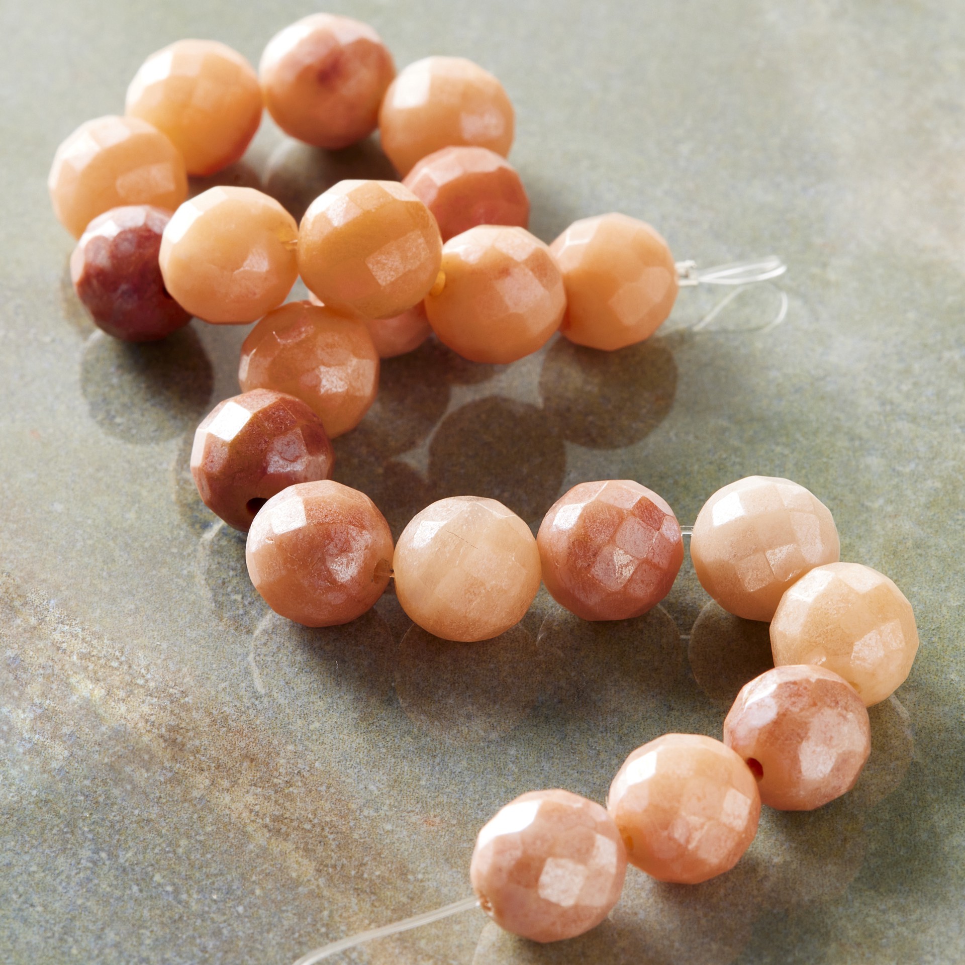 slide 2 of 3, Peach Aventurine Silverite Faceted Round Beads By Bead Landing, 8mm, 8mm