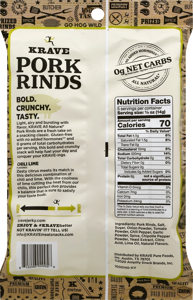 slide 2 of 12, Krave Chili Lime Flavored Pork Rinds 2.5 oz, 2.5 oz