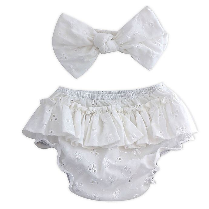 slide 1 of 1, Toby Fairy Eyelet Bow Headband and Diaper Cover Set - White, 2 ct