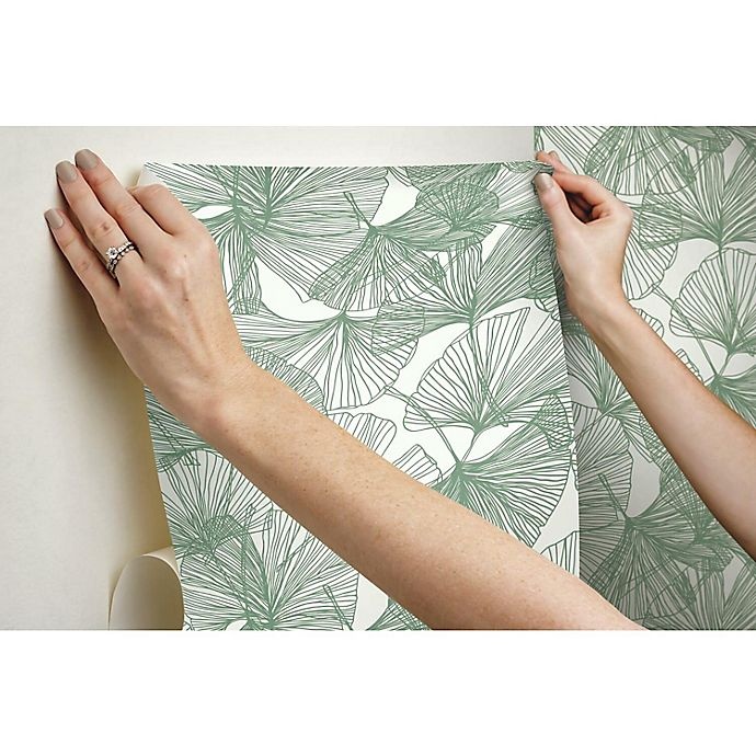 slide 6 of 7, RoomMates Gingko Leaves Peel & Stick Wallpaper - Green, 1 ct