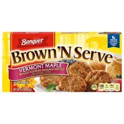 Banquet Brown ‘N Serve Vermont Maple Fully Cooked Sausage Patties, Frozen Meat, 8 Count, 6.4 OZ