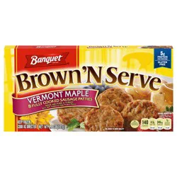 Banquet Brown ‘N Serve Vermont Maple Fully Cooked Sausage Patties, Frozen Meat, 8 Count, 6.4 OZ