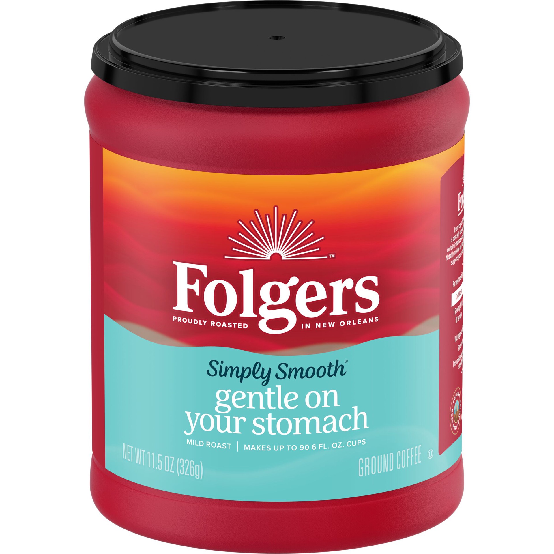 slide 2 of 5, Folgers Simply Smooth Mild Roast Ground Gentle on your Stomach Coffee - 11.5 oz, 11.5 oz