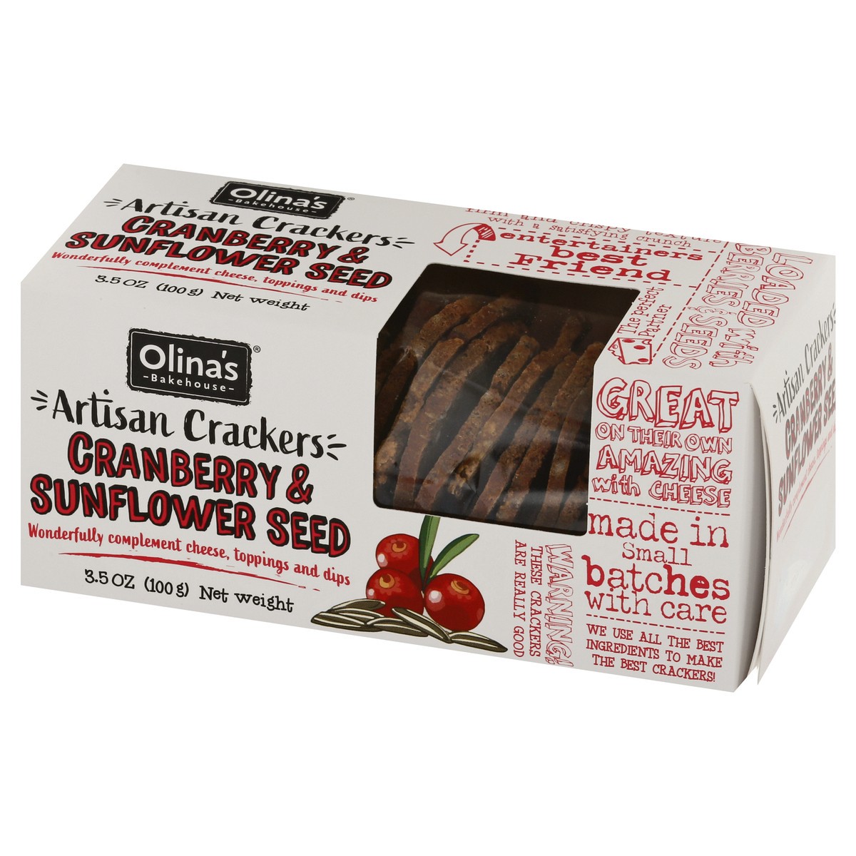 slide 2 of 12, Olina's Bakehouse Cranberry & Sunflower Seed Artisan Crackers - 3.5 oz, 3.5 oz