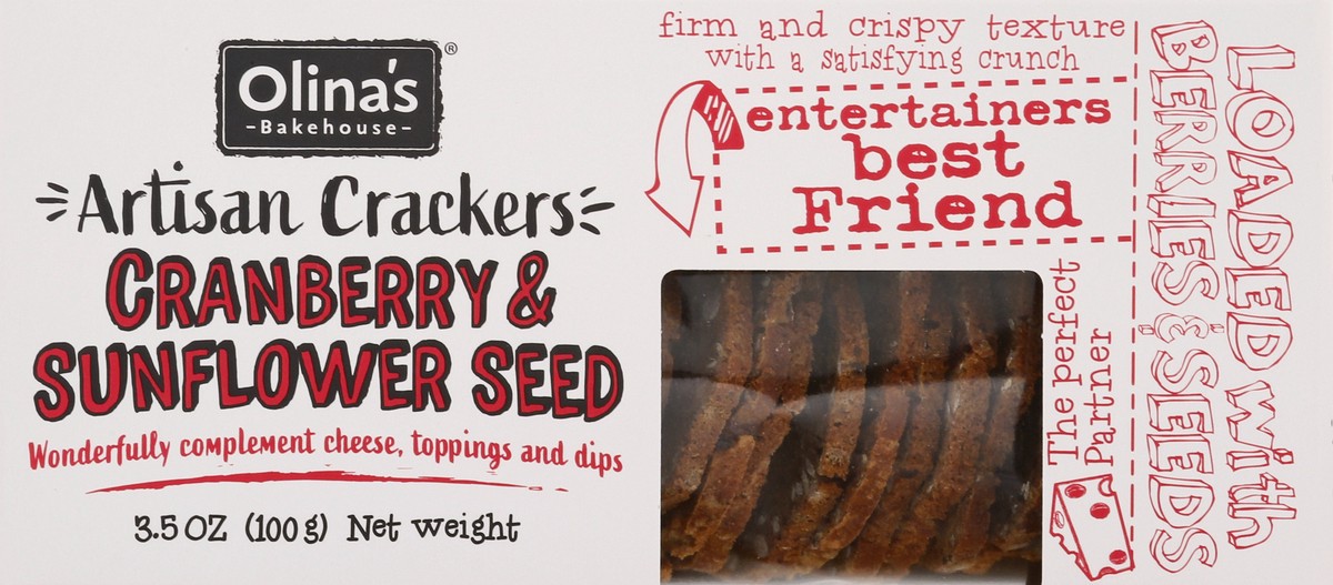 slide 8 of 12, Olina's Bakehouse Cranberry & Sunflower Seed Artisan Crackers - 3.5 oz, 3.5 oz