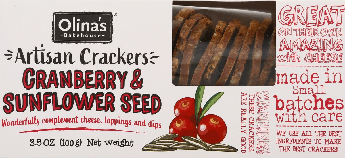 slide 6 of 12, Olina's Bakehouse Cranberry & Sunflower Seed Artisan Crackers - 3.5 oz, 3.5 oz
