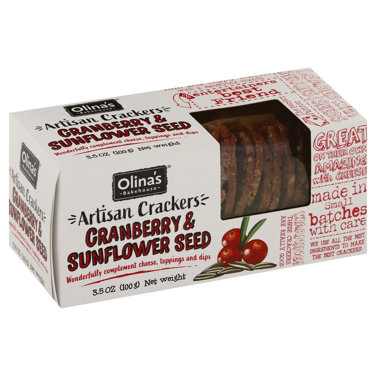 slide 12 of 12, Olina's Bakehouse Cranberry & Sunflower Seed Artisan Crackers - 3.5 oz, 3.5 oz