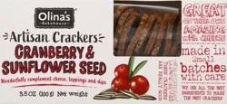 Olina's Bakehouse Cranberry & Sunflower Seed Artisan Crackers - 3.5 oz