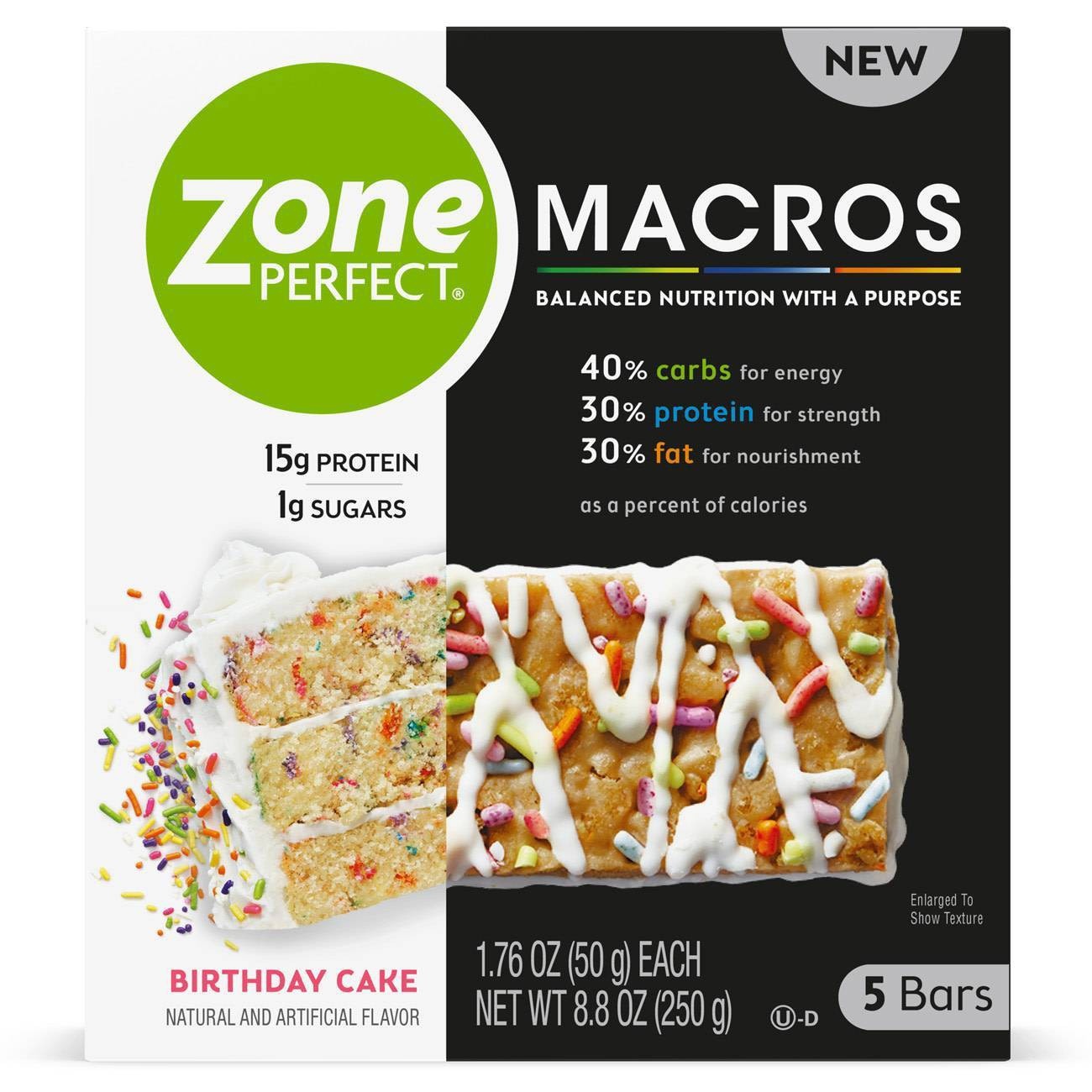 slide 1 of 1, Zone Perfect Macros Birthday Cake Nutrition Bars, 5 ct; 1.76 oz
