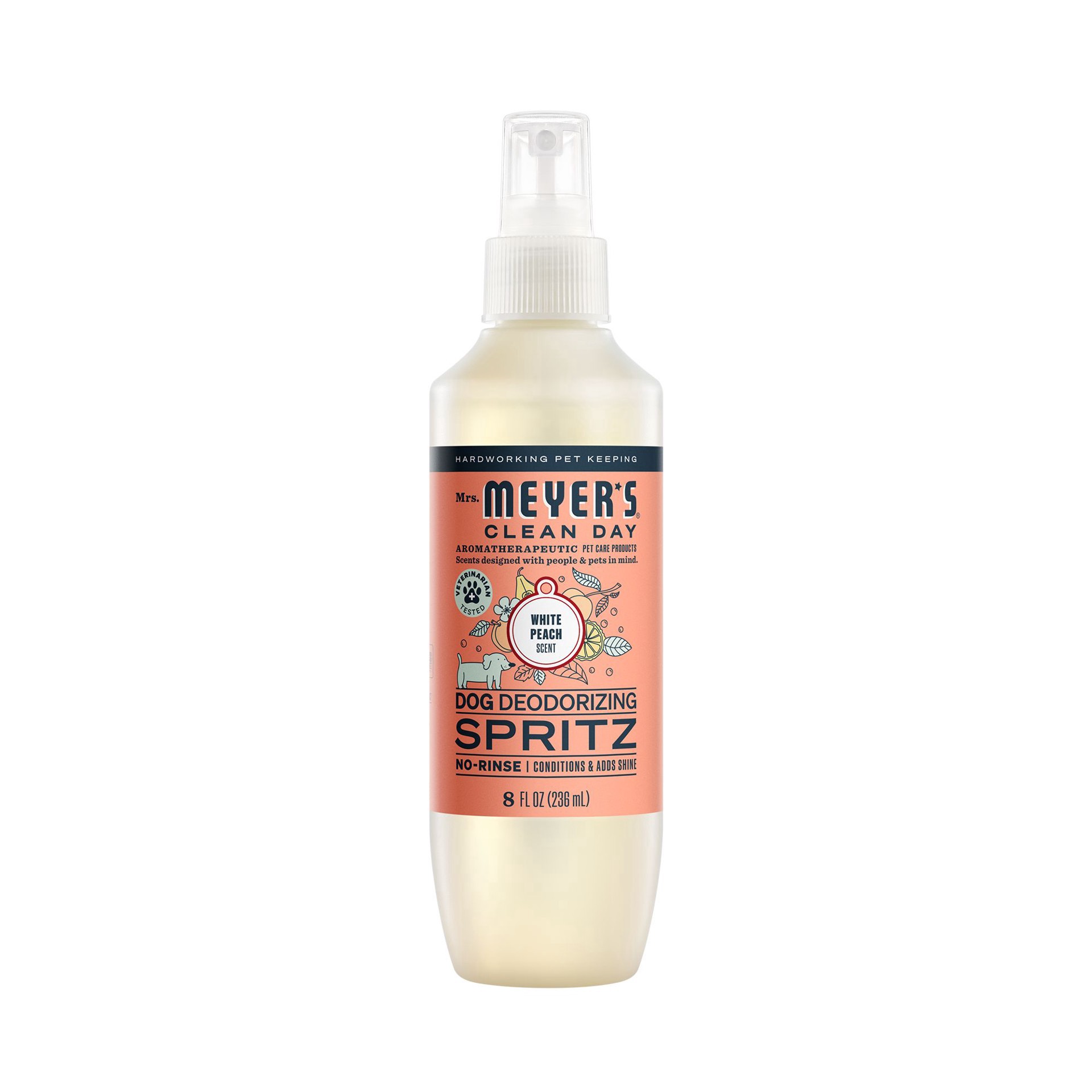 slide 1 of 1, Mrs. Meyer's Clean Day White Peach Scent Dog Deodorizing Spritz 8 fl oz, 8 fl oz
