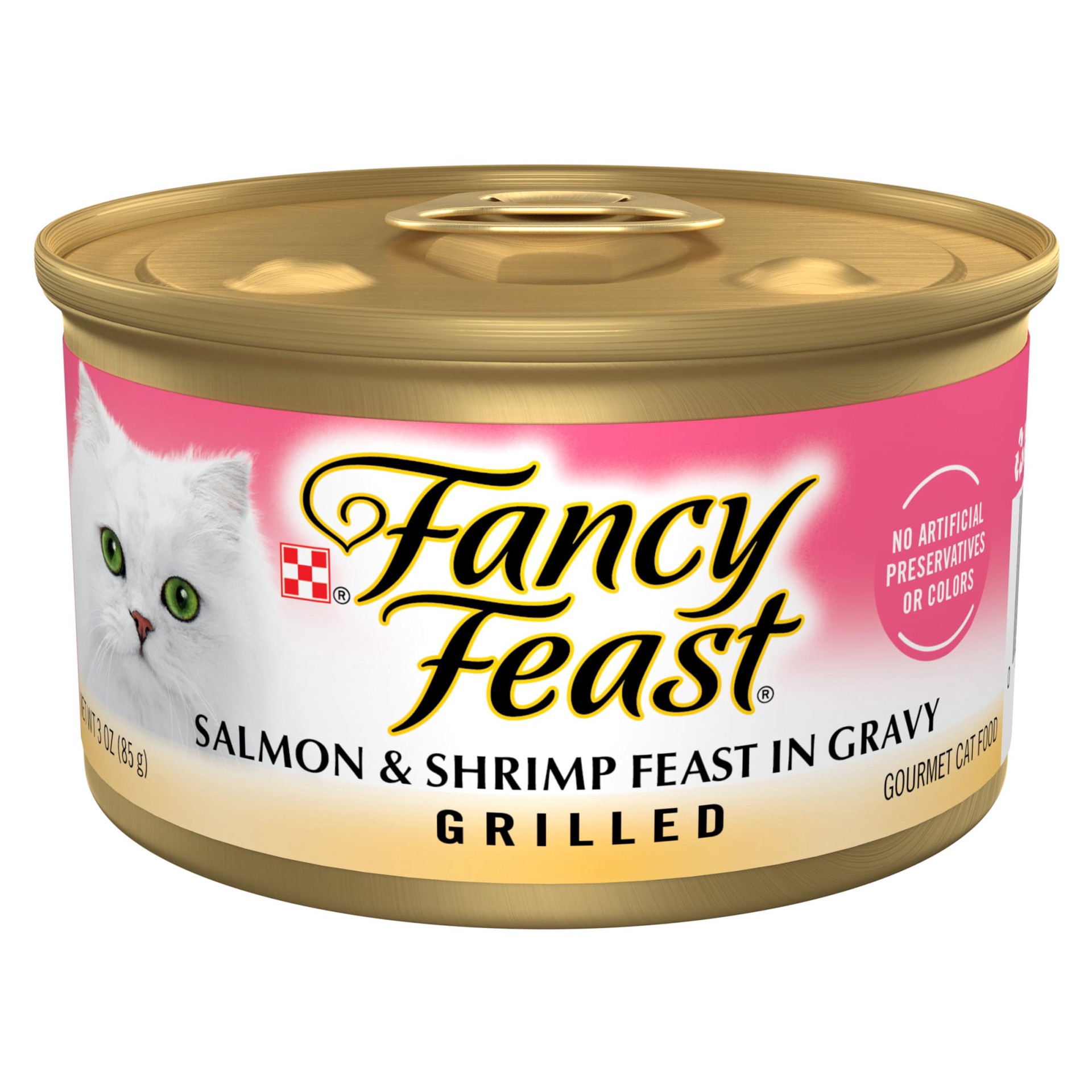 slide 1 of 9, Fancy Feast Purina Fancy Feast Grilled Wet Cat Food Salmon and Shrimp Feast in Wet Cat Food Gravy, 3 oz