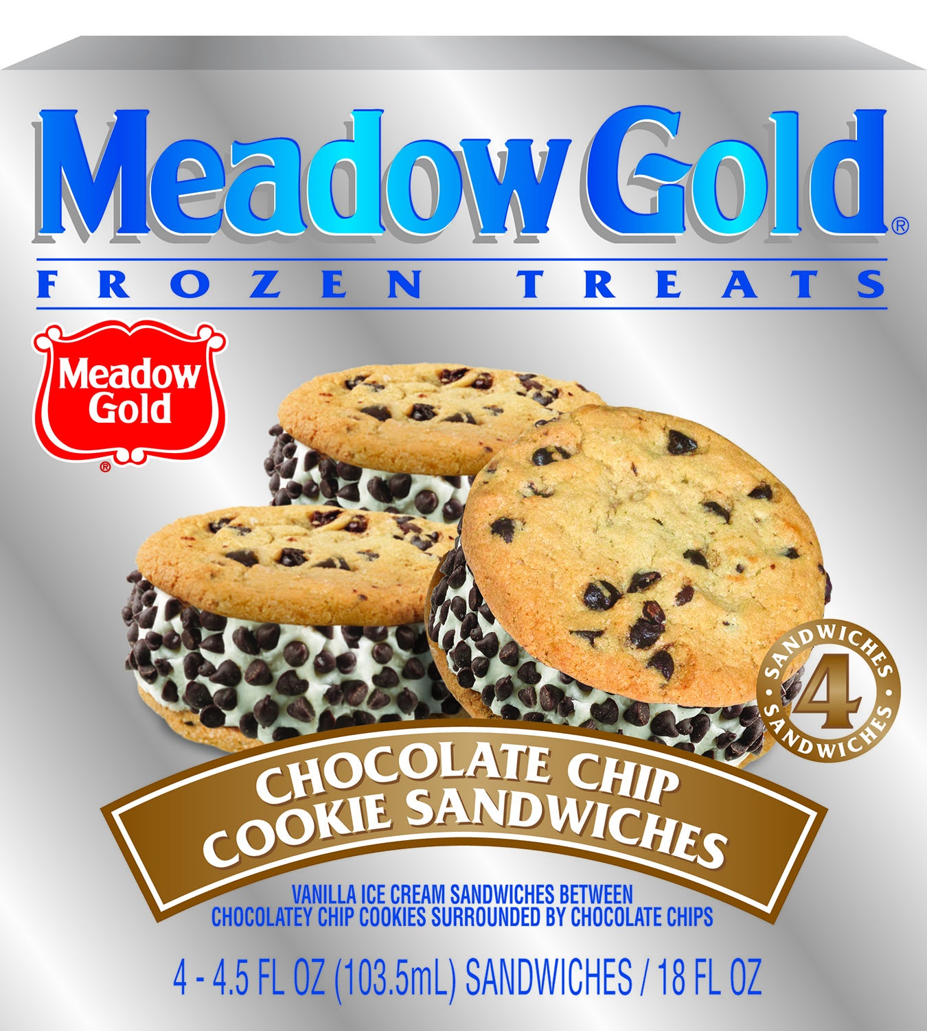 slide 1 of 1, Meadow Gold Chocolate Chip Cookie Sandwich, 4 ct