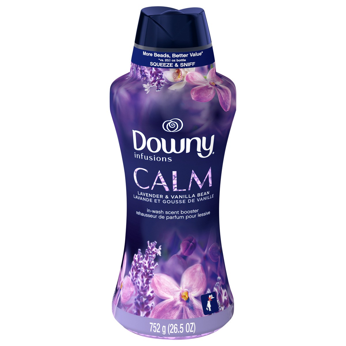 slide 1 of 4, Downy Infusions In-Wash Scent Booster Beads, Calm, Lavender & Vanilla Bean, 26.5 oz, 26.5 oz