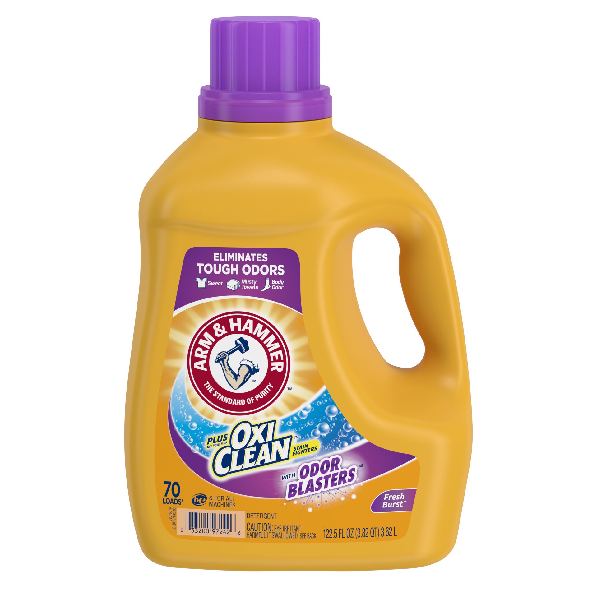 slide 1 of 12, Arm & Hammer Plus OxiClean Odor Blasters Fresh Burst, 70 Loads Liquid Laundry Detergent, 122.5 Fl oz, 122.5 fl oz