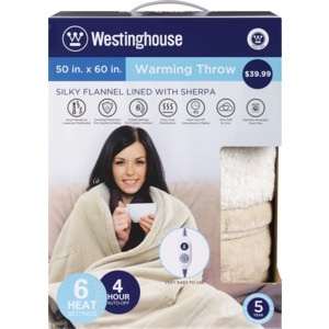 slide 1 of 1, Westinghouse Warming Throw With 6 Heating Settings, 50 In. X 60 In., 1 ct