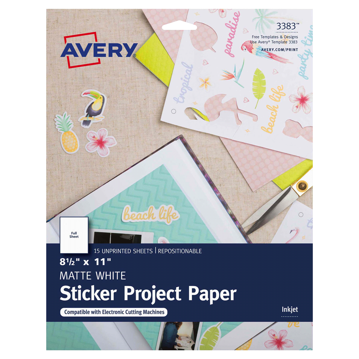 slide 1 of 1, Avery Sticker Project Paper, Removable Adhesive, 15 ct