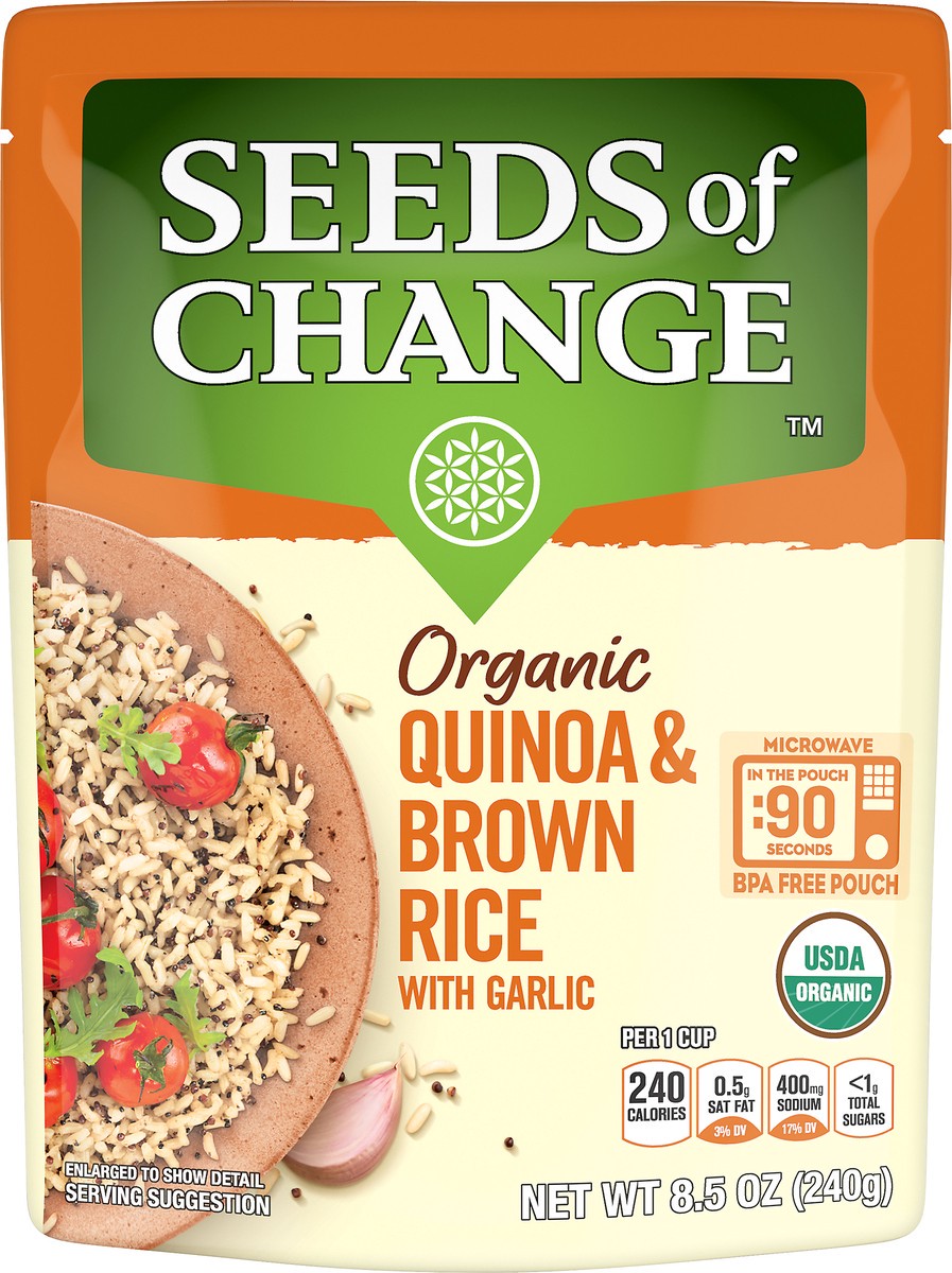 slide 2 of 3, Seeds of Change Certified Organic Quinoa & Brown Rice with Garlic Pouch 8.5 oz, 8.5 oz