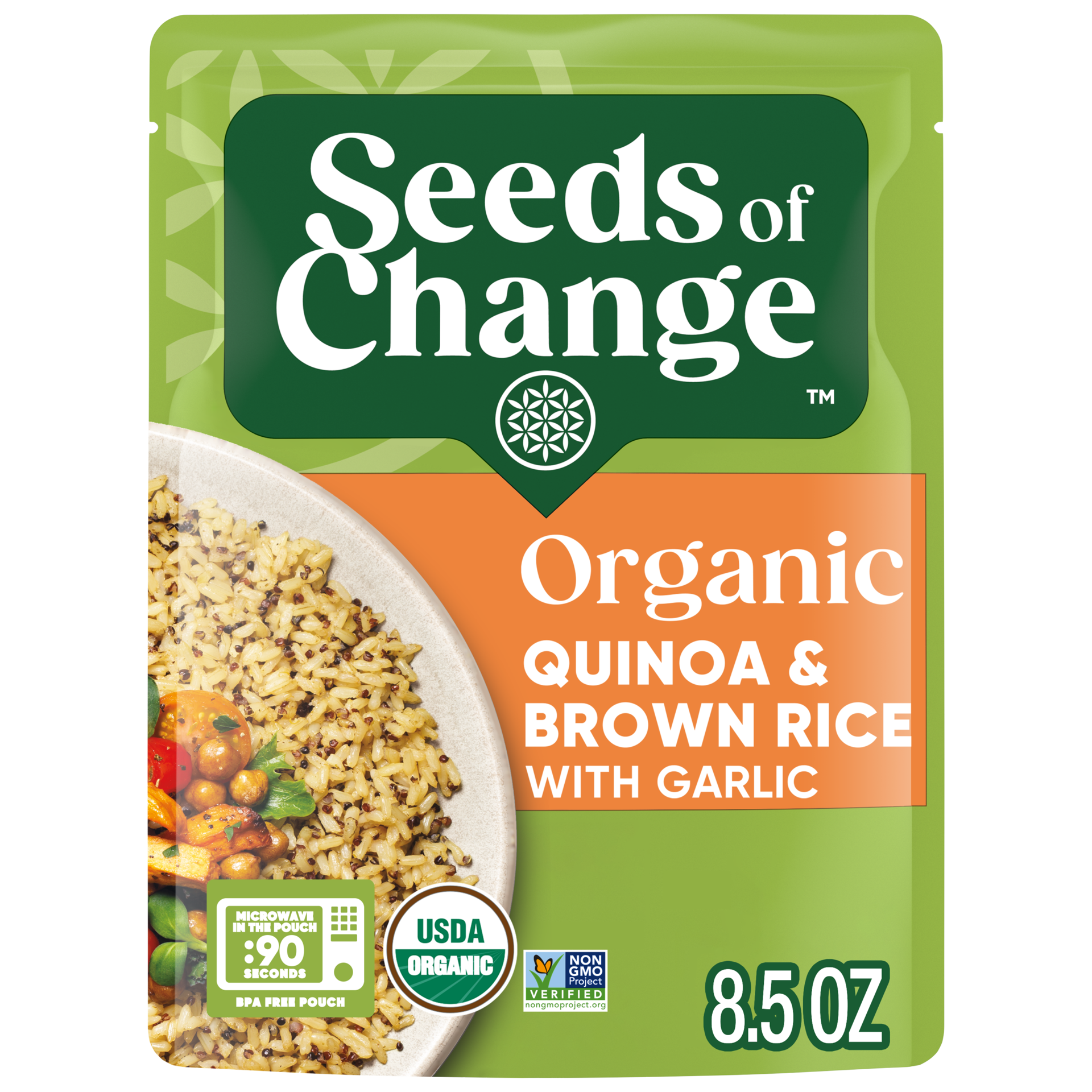 slide 1 of 3, Seeds of Change Certified Organic Quinoa & Brown Rice with Garlic Pouch 8.5 oz, 8.5 oz