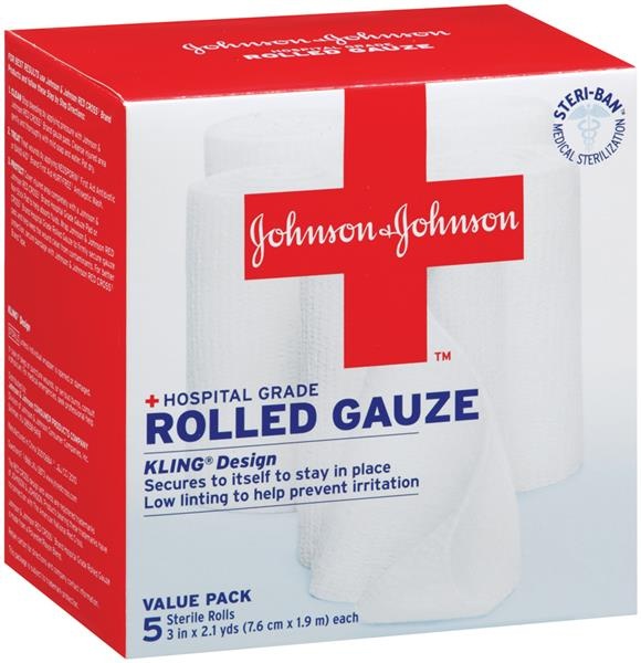 slide 1 of 1, Johnson & Johnson Red Cross Brand Rolled Gauze 3 In X 21 Yd Rolls, 5 ct