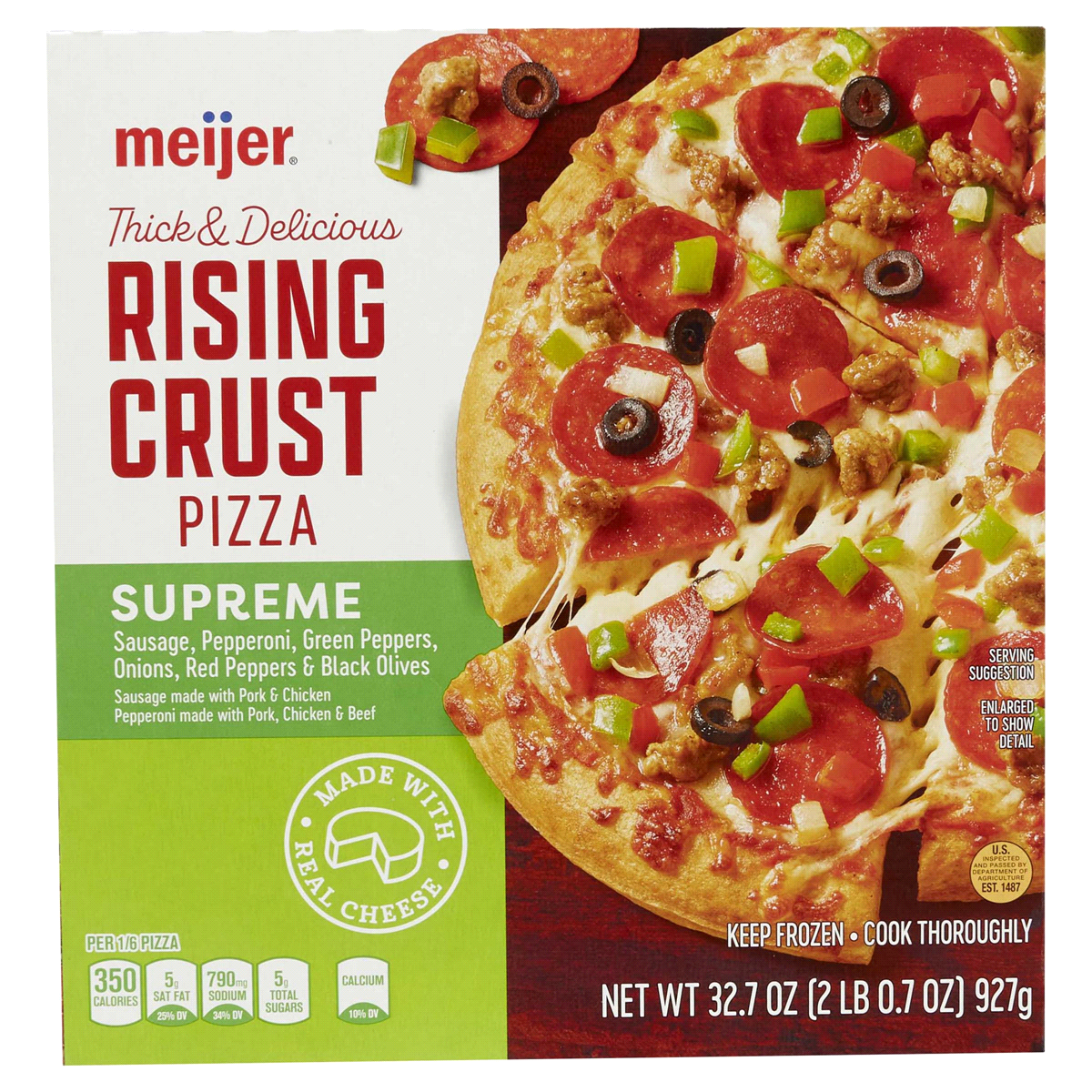 slide 1 of 29, Meijer Rising Crust Supreme Pizza, 32.7 oz