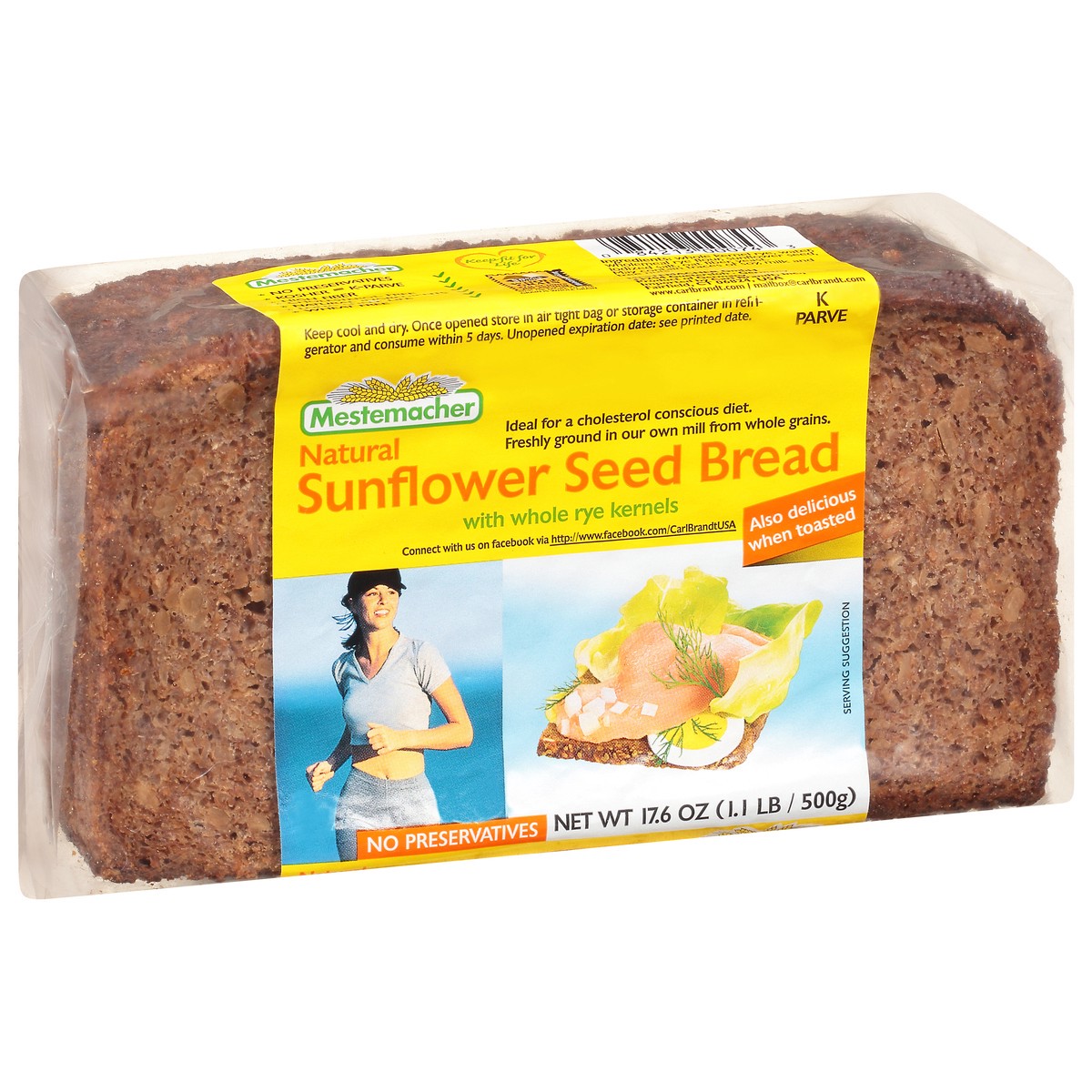 slide 2 of 9, Mestemacher Natural Sunflower Seed Bread 17.6 oz Pack, 17 oz